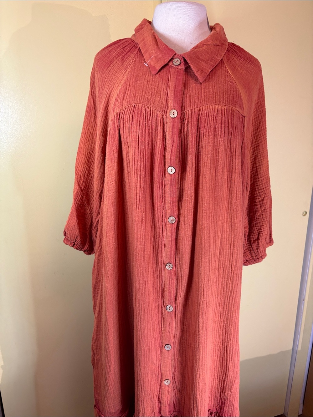 Hayden Los Angeles Button-Front Dress in Rust Orange. Pockets